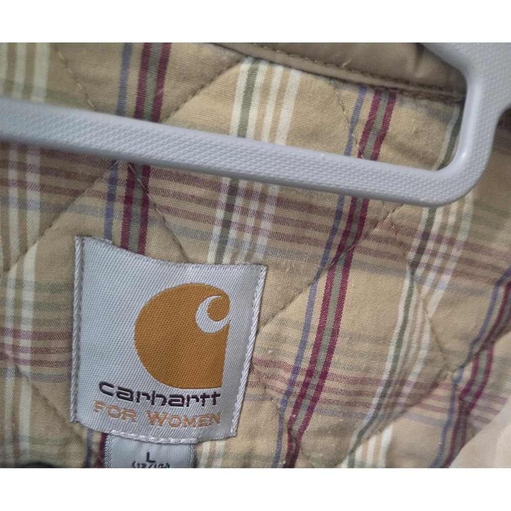 Carhartt For Women Quilted Jacket Beige Tan L Large Snap Front Plaid Lined... - Picture 5 of 12